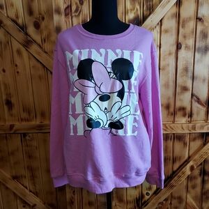 NWT Disney Womens Pink Minnie Mouse Pullover Crewneck- Medium